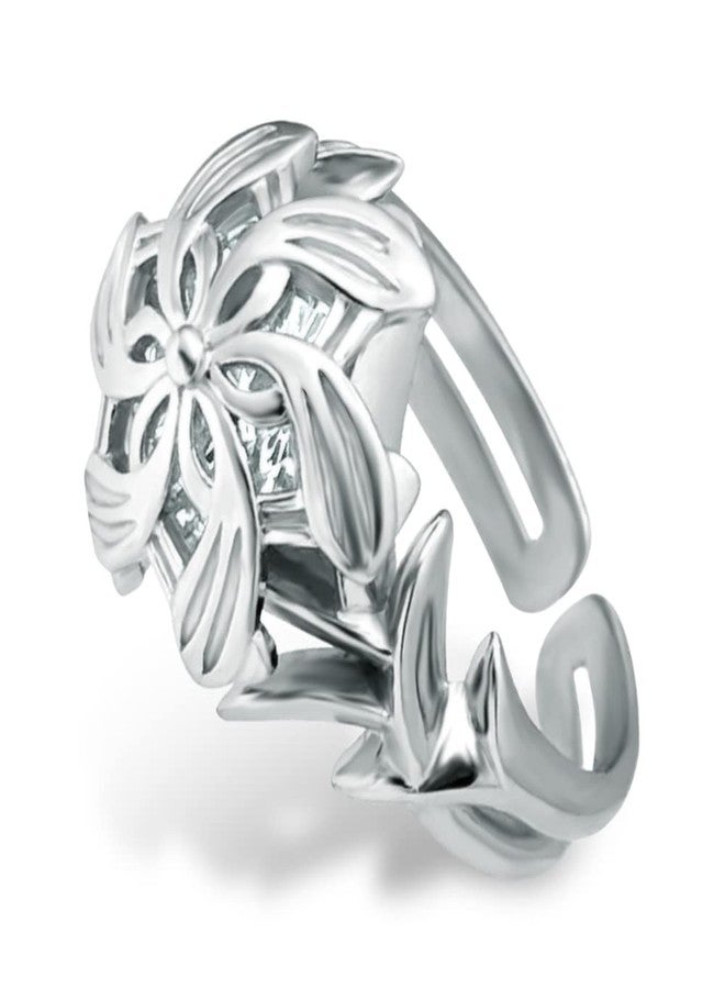 bahamut Elven Queen Galadriel Nenya 925 Sterling Silver Flower Wedding Band Ring for Women Adjustable Open Rings (light silver, Adjustable) - Image 1